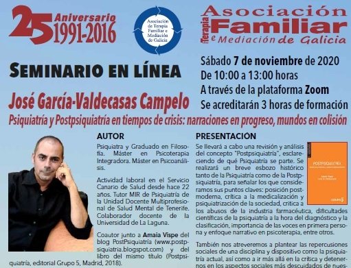 Seminario ATFMG: Psiquiatría y postPsquiatría en tiempos de crisis: Narraciones en progreso, mundos en colisión.